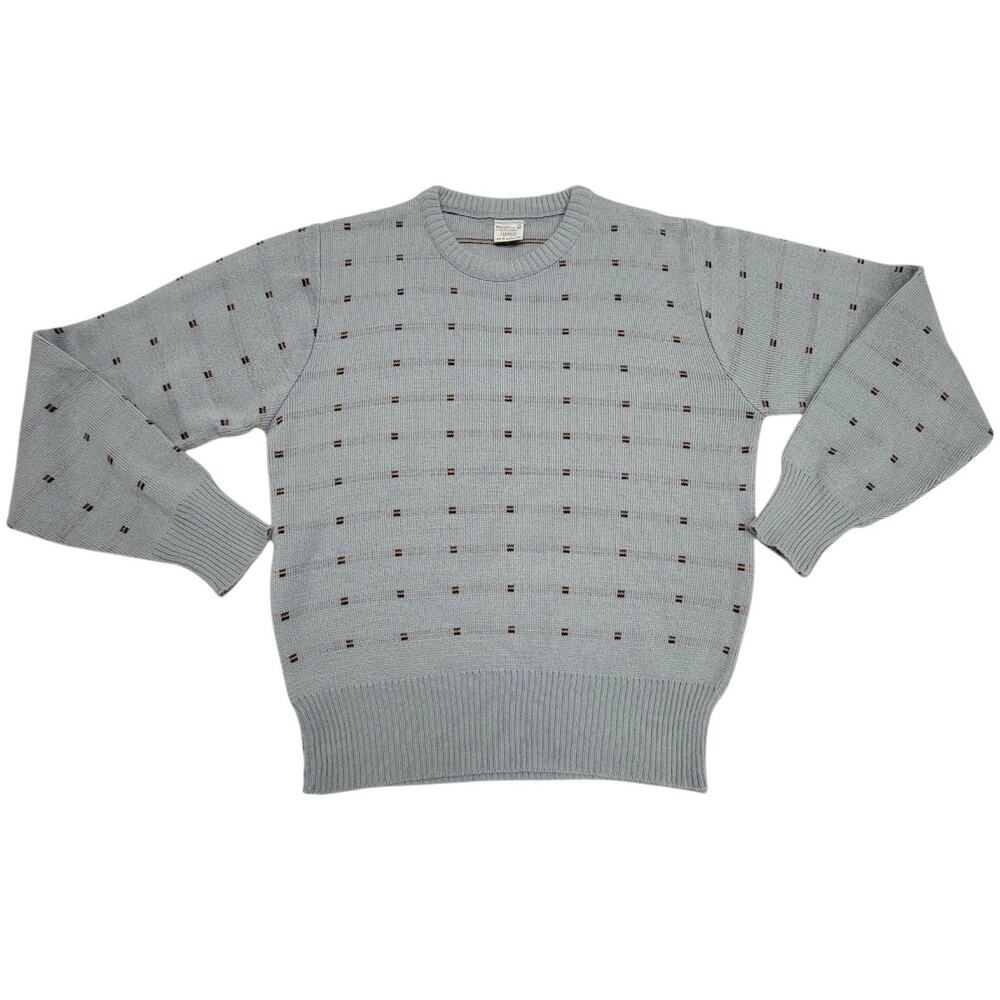Vintage Sears Boys Sweater Medium Light Blue Acrylic Knit Crewneck 70s